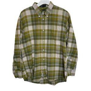 Haggar Men's Long Sleeve White Green Plaid Shirt Size Large Button Down Cotton